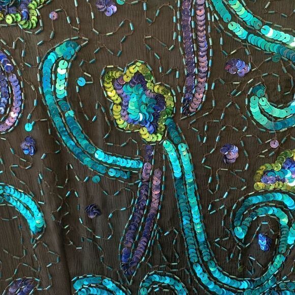 Sténay Vintage blue silk sequin/ beaded sheath dress size L - Picture 12 of 12